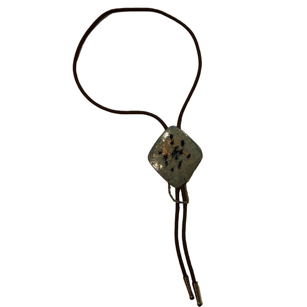 Bolo Tie With Metal And Dangling Link Chain On Braided Rope